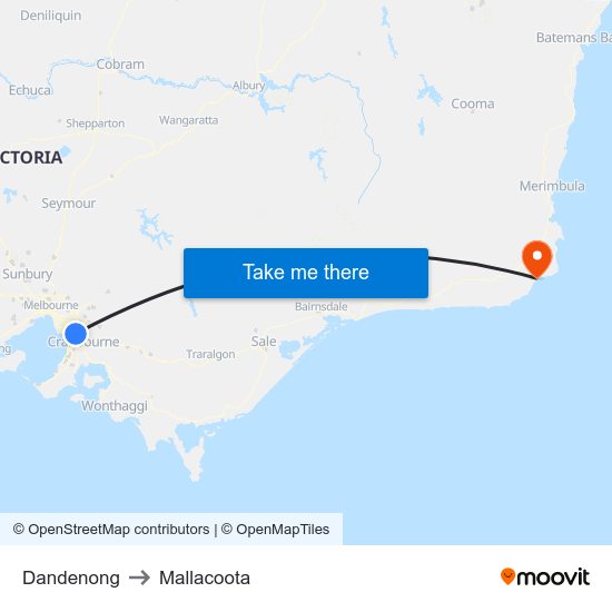 Dandenong to Mallacoota map