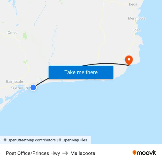 Post Office/Princes Hwy to Mallacoota map