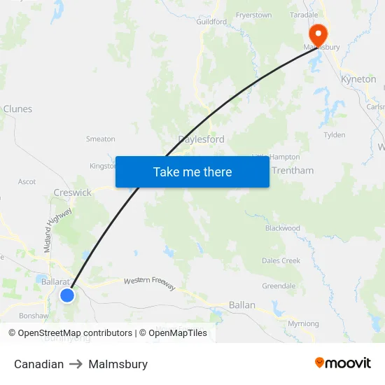 Canadian to Malmsbury map
