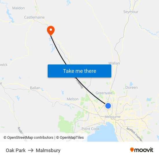 Oak Park to Malmsbury map