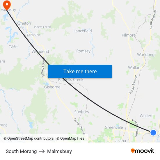 South Morang to Malmsbury map