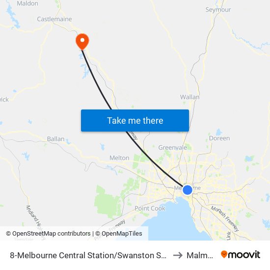 8-Melbourne Central Station/Swanston St (Melbourne City) to Malmsbury map