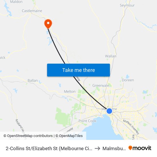 2-Collins St/Elizabeth St (Melbourne City) to Malmsbury map