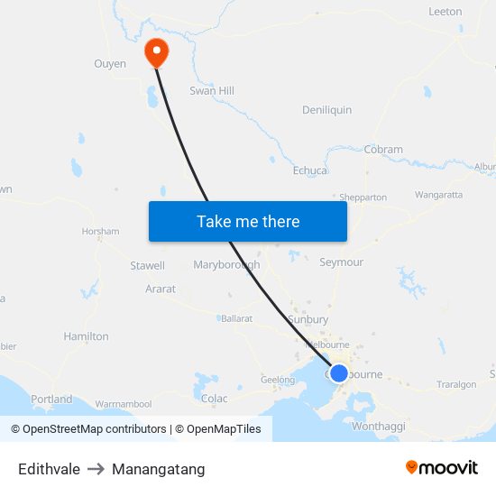 Edithvale to Manangatang map