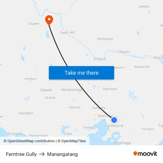 Ferntree Gully to Manangatang map