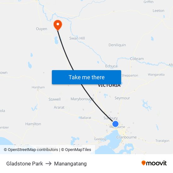 Gladstone Park to Manangatang map