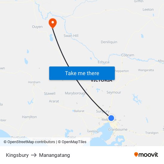 Kingsbury to Manangatang map