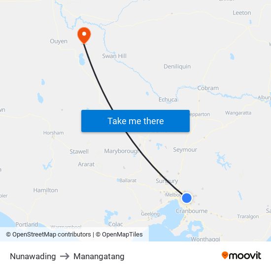 Nunawading to Manangatang map