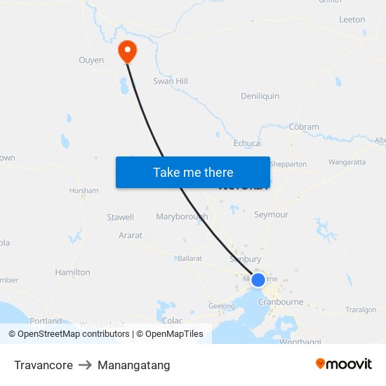 Travancore to Manangatang map