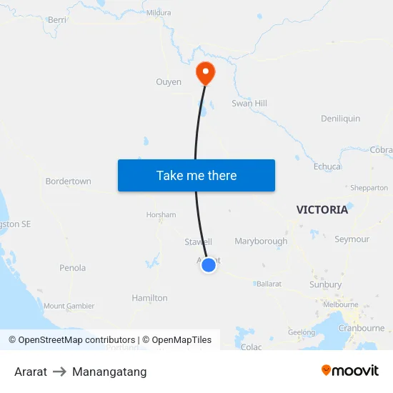 Ararat to Manangatang map