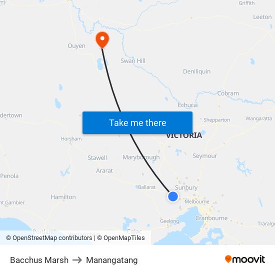 Bacchus Marsh to Manangatang map