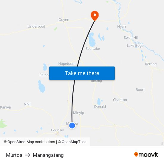 Murtoa to Manangatang map