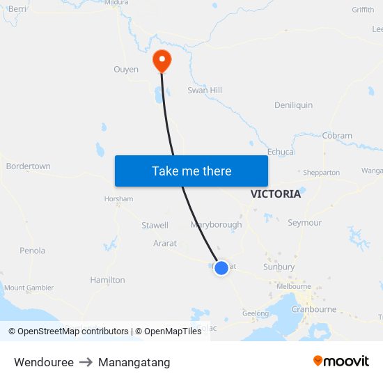 Wendouree to Manangatang map