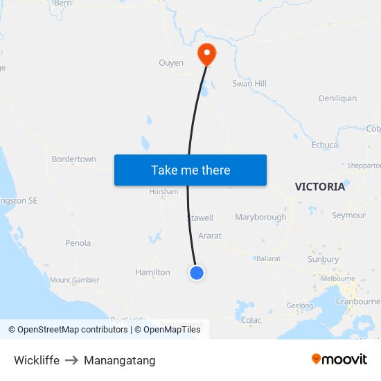 Wickliffe to Manangatang map