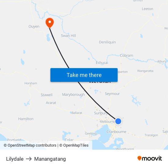 Lilydale to Manangatang map