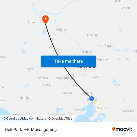 Oak Park to Manangatang map