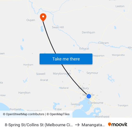 8-Spring St/Collins St (Melbourne City) to Manangatang map