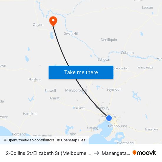 2-Collins St/Elizabeth St (Melbourne City) to Manangatang map