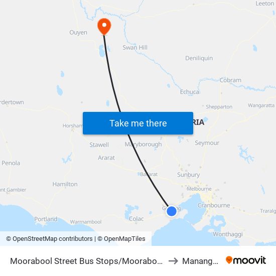Moorabool Street Bus Stops/Moorabool St (Geelong) to Manangatang map