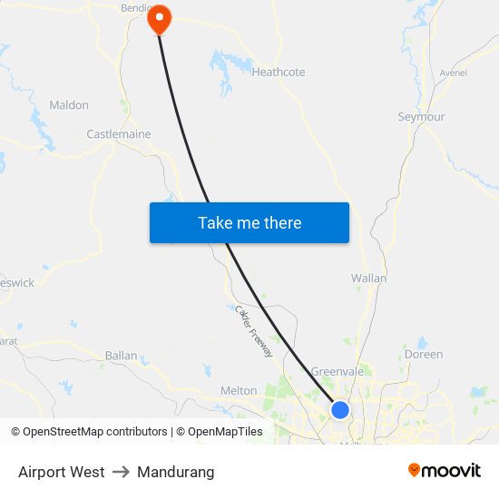 Airport West to Mandurang map