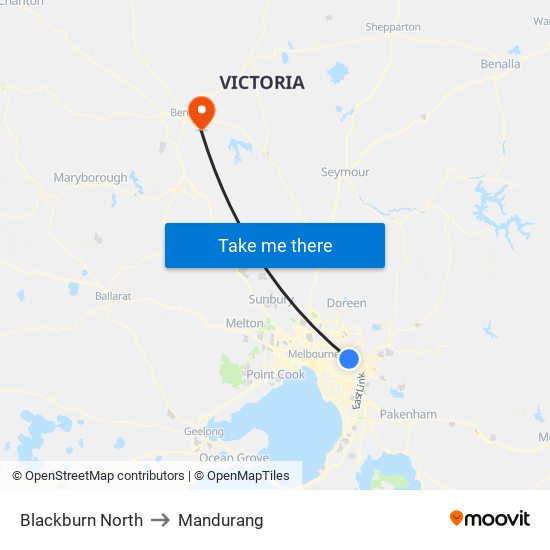 Blackburn North to Mandurang map
