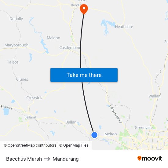 Bacchus Marsh to Mandurang map