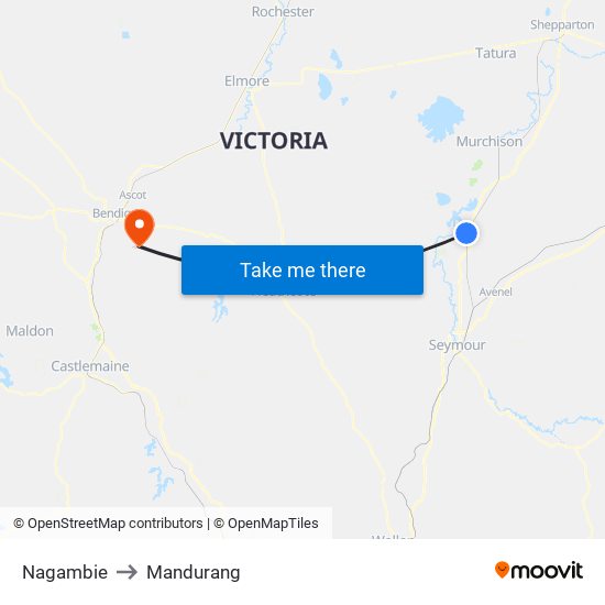 Nagambie to Mandurang map