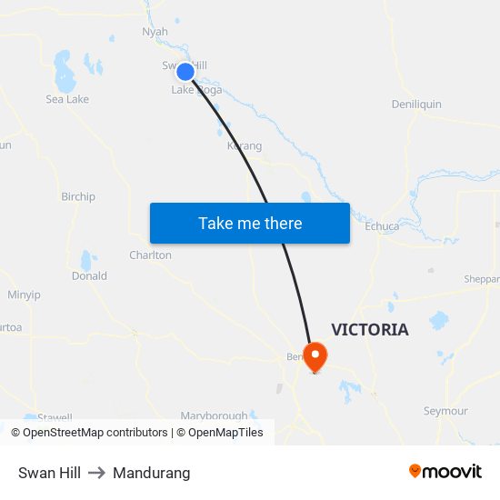 Swan Hill to Mandurang map