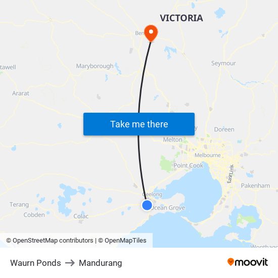 Waurn Ponds to Mandurang map