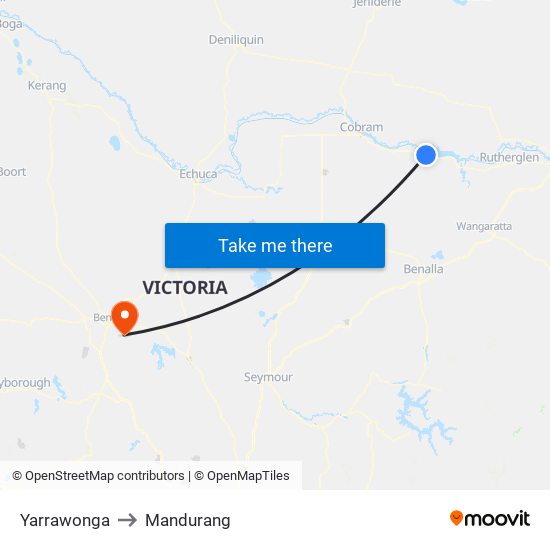 Yarrawonga to Mandurang map