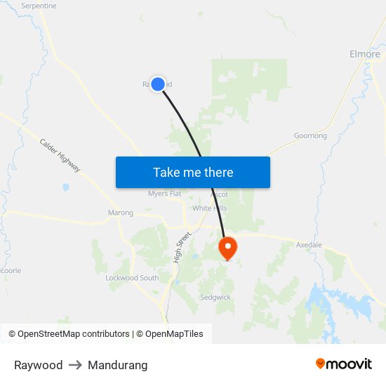 Raywood to Mandurang map