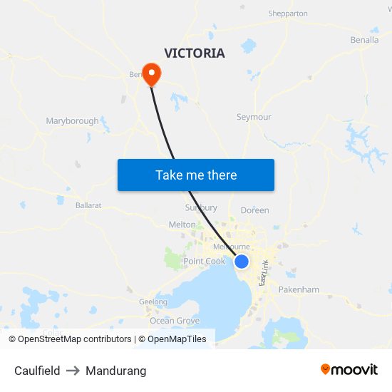 Caulfield to Mandurang map