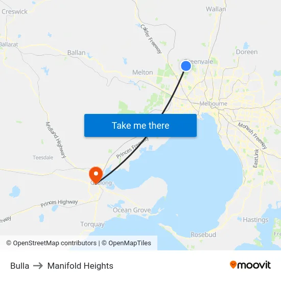 Bulla to Manifold Heights map