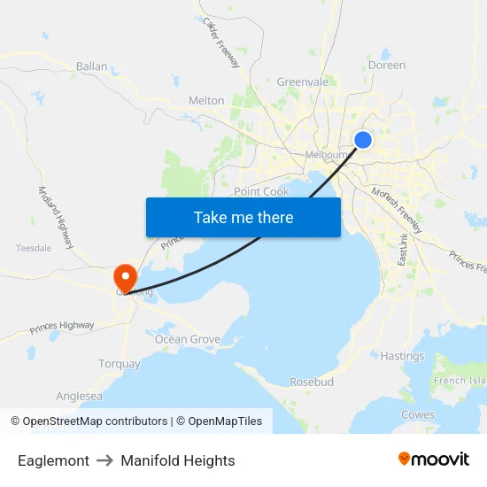 Eaglemont to Manifold Heights map
