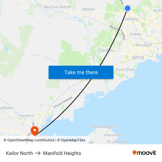 Keilor North to Manifold Heights map
