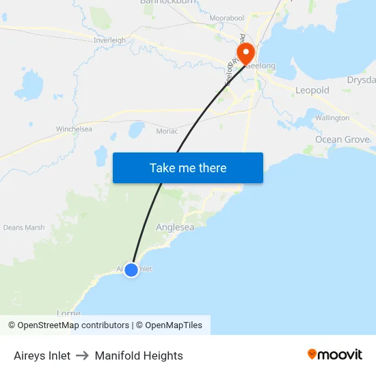 Aireys Inlet to Manifold Heights map