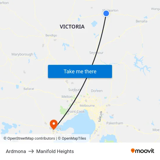 Ardmona to Manifold Heights map