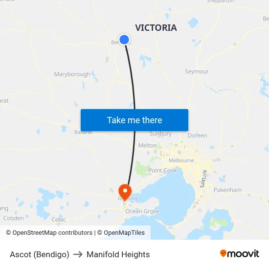 Ascot (Bendigo) to Manifold Heights map