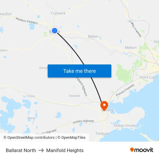 Ballarat North to Manifold Heights map