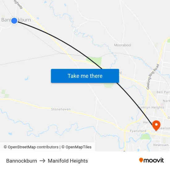 Bannockburn to Manifold Heights map
