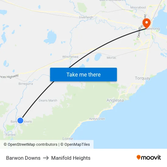 Barwon Downs to Manifold Heights map