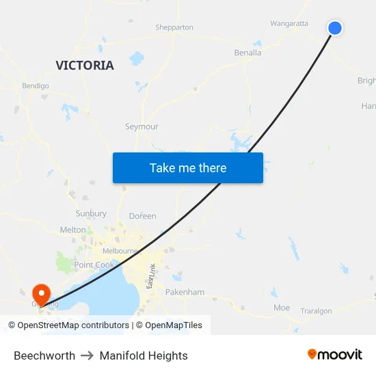 Beechworth to Manifold Heights map