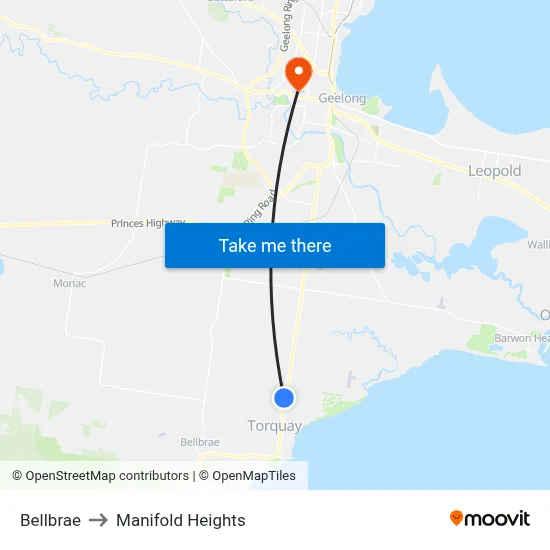 Bellbrae to Manifold Heights map