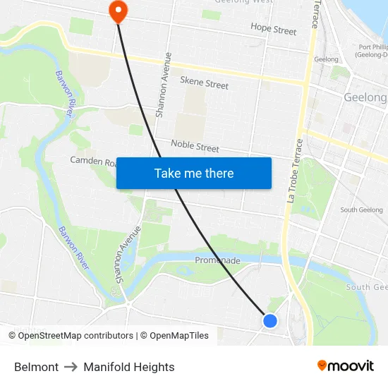 Belmont to Manifold Heights map