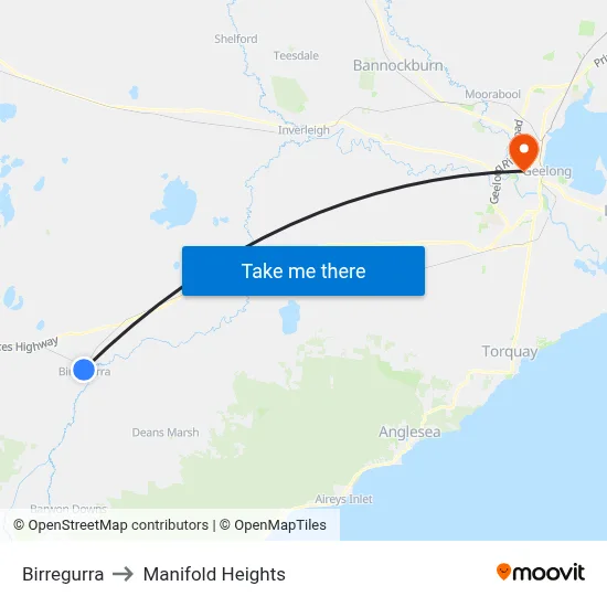 Birregurra to Manifold Heights map