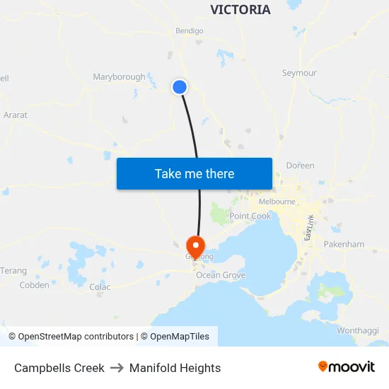 Campbells Creek to Manifold Heights map