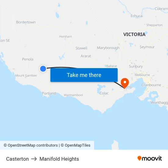 Casterton to Manifold Heights map