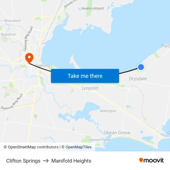 Clifton Springs to Manifold Heights map
