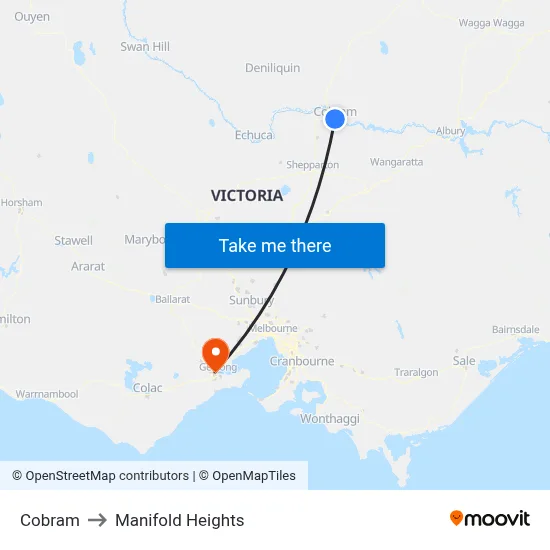 Cobram to Manifold Heights map