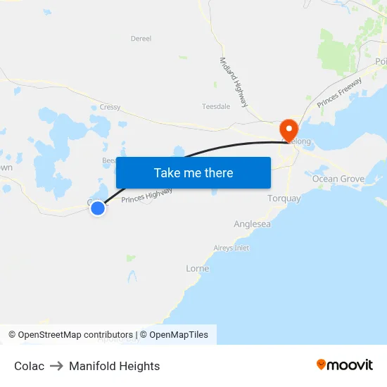 Colac to Manifold Heights map